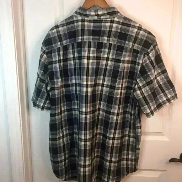 Carhartt Mens 2X Navy Blue and White Check Print Outdoor button down shirt S/S - Picture 5 of 6